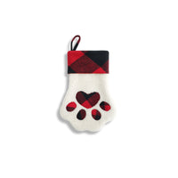 Faux Sherpa Dog Paw Stocking with Red Plaid Cuff